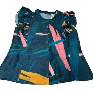 Vineyard Vines Multicolor Ruffle Sleeve Blouse